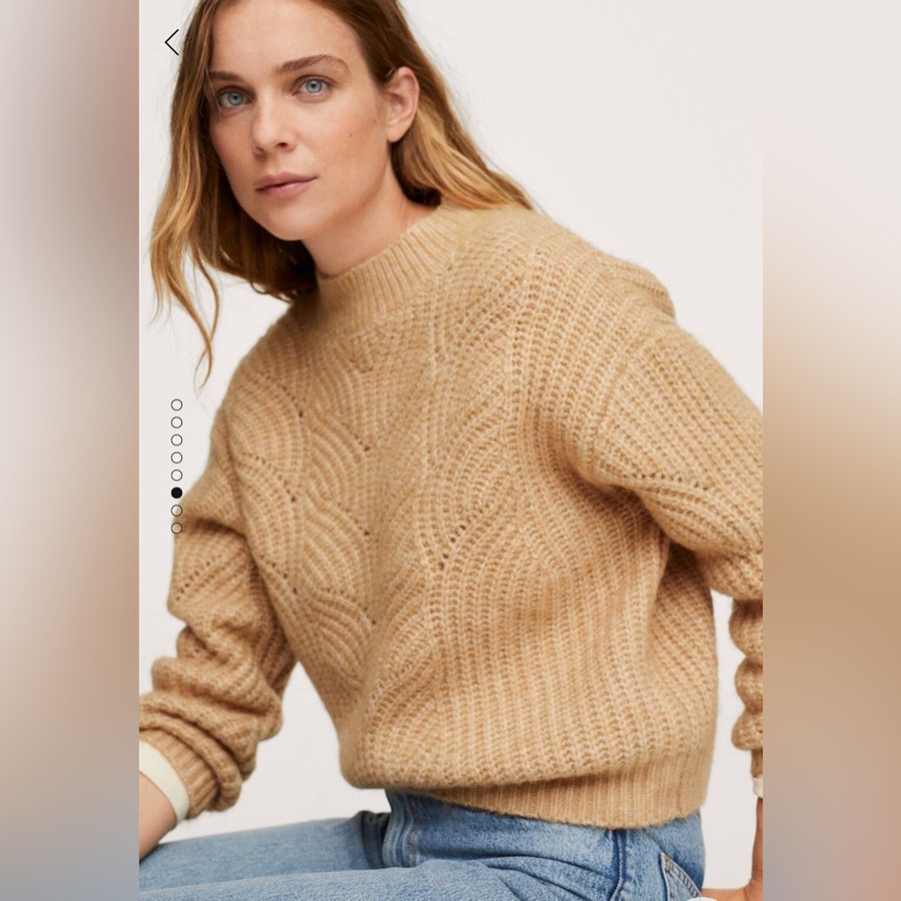 NWT Mango Contrasting Knit Sweater‎ Camel Large - Picture 3 of 13